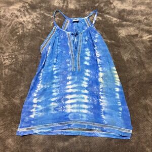 Lost River Clothing Co Blue Tie Dye Halter Top Crochet Trim Rayon Small
